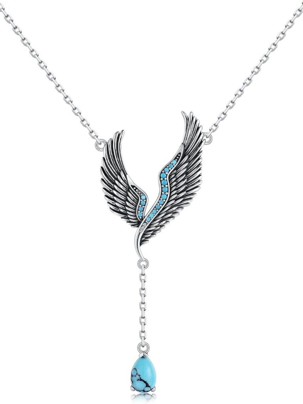 Vintage Boho 925 Sterling Silver Turquoise Pendant Necklaces - Dragonfly